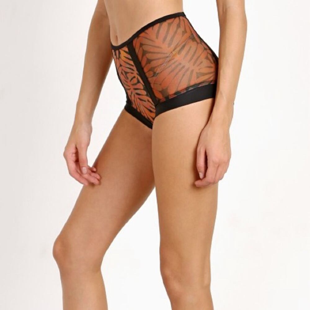 Women's Black and Orange High-Waisted Swim Bottoms